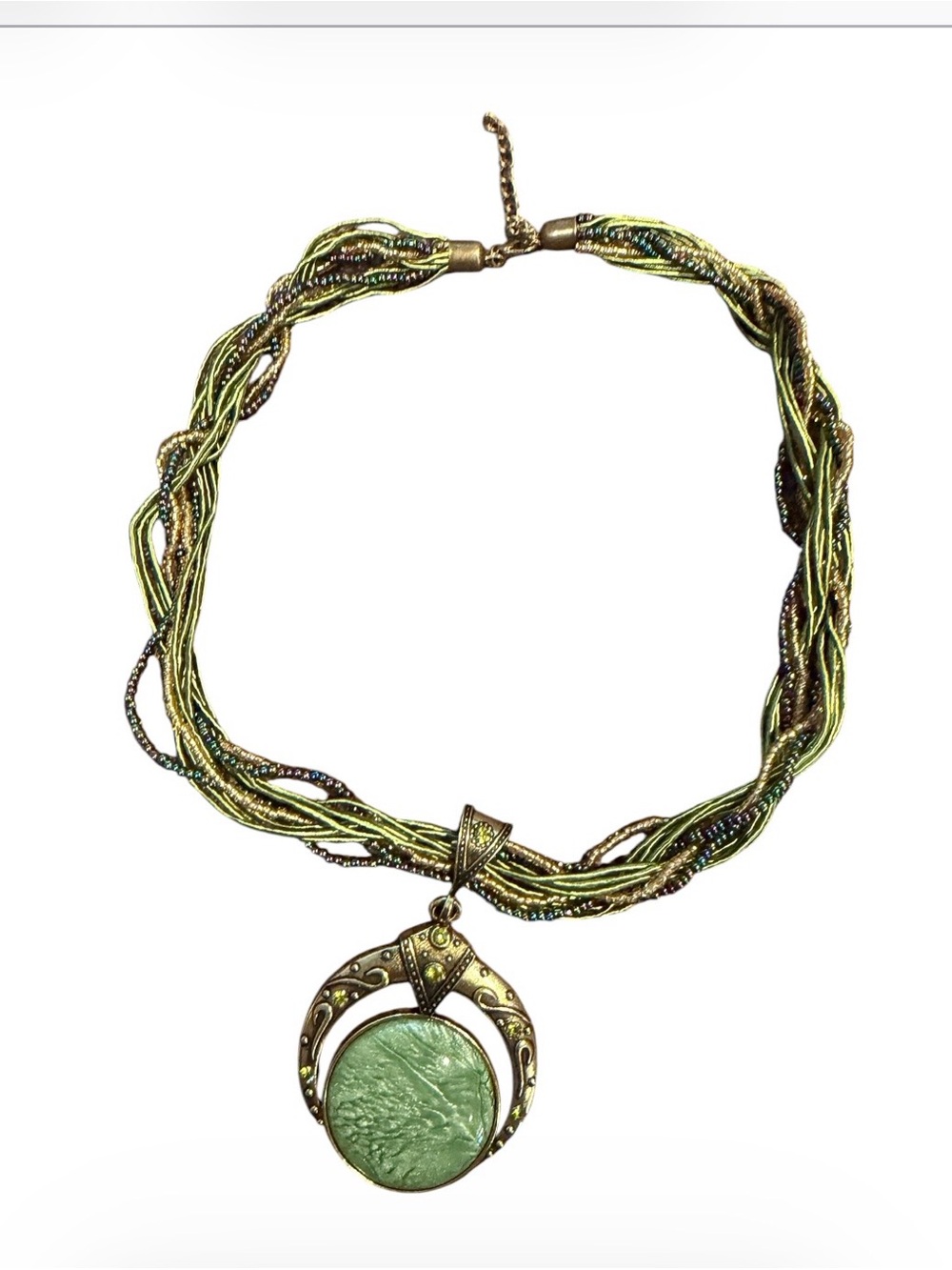 Bohemian Green Stone Pendant Multi-Strand Necklace - Picture 2 of 5